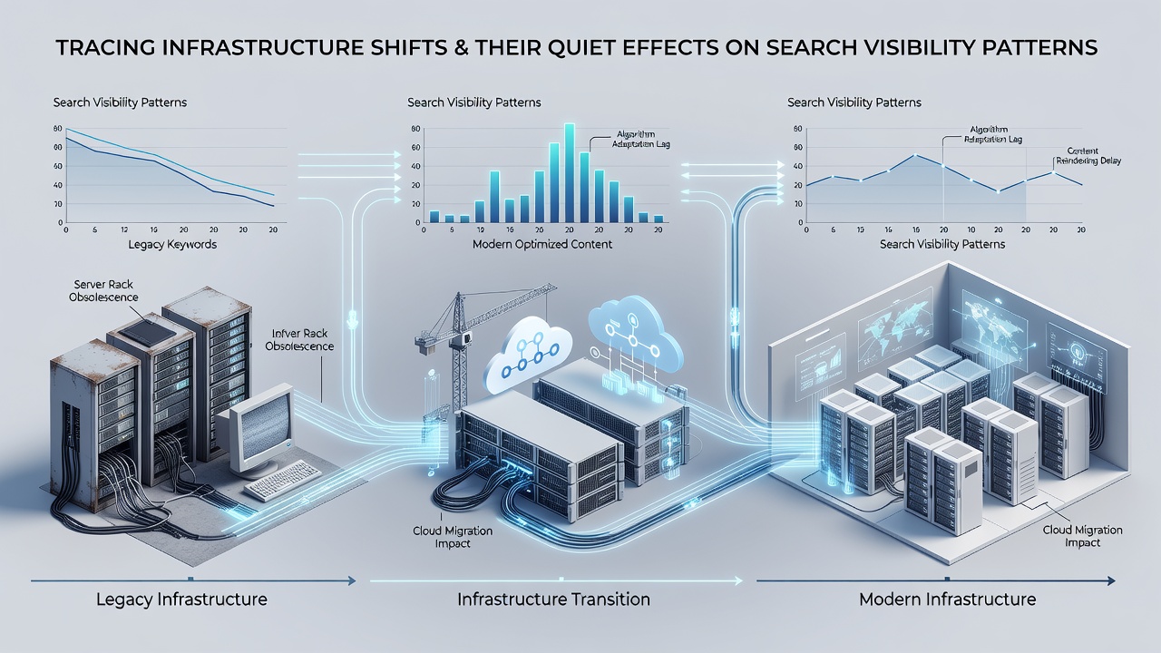 Graph illustrating search visibility trends following a series of infrastructure updates over multiple months